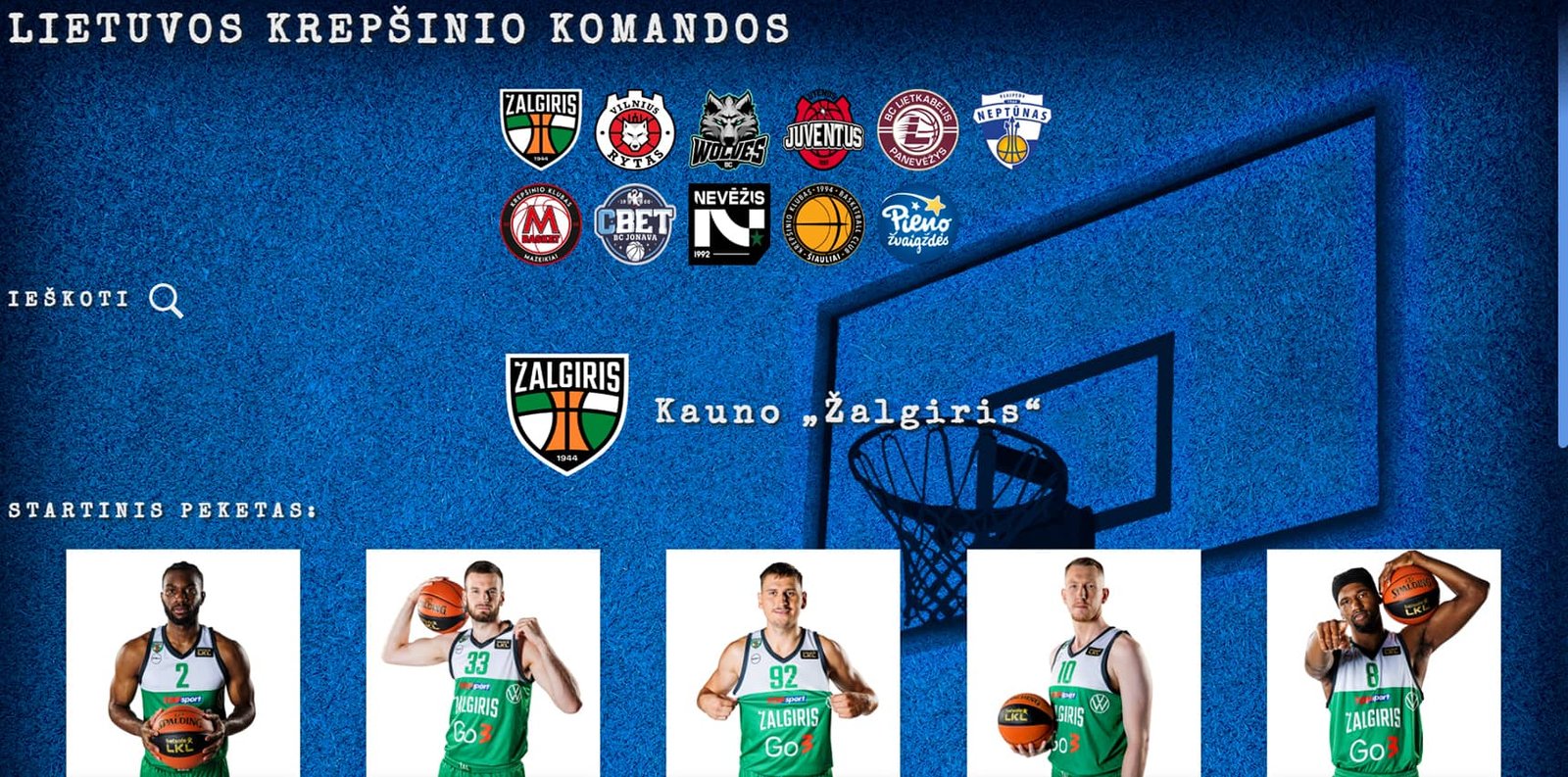 „Lietuvos krepšinio komandos“ svetainės pagrindinis puslapis