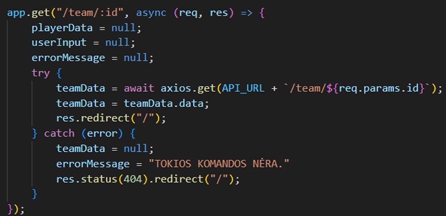 Duomenų gavimas „Axios“ modulio pagalba, turint komandos identifikacijos numerį