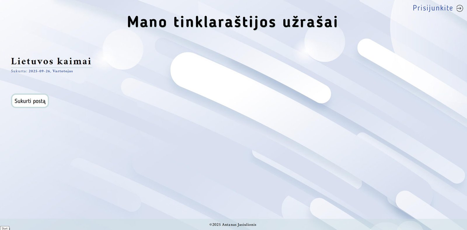 „Mano tinklaraštijos užrašai“ pagrindinis svetainės puslapis