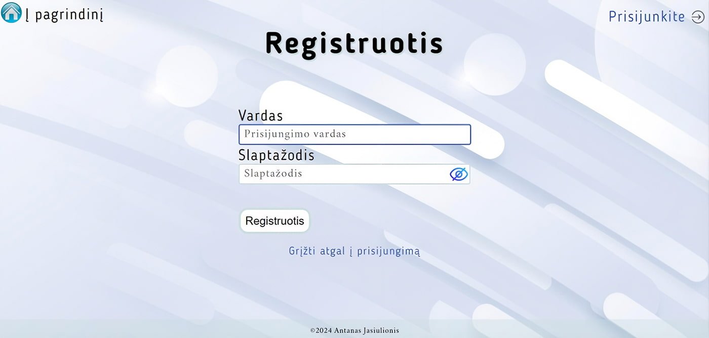 Registracijos laukas svetainėje