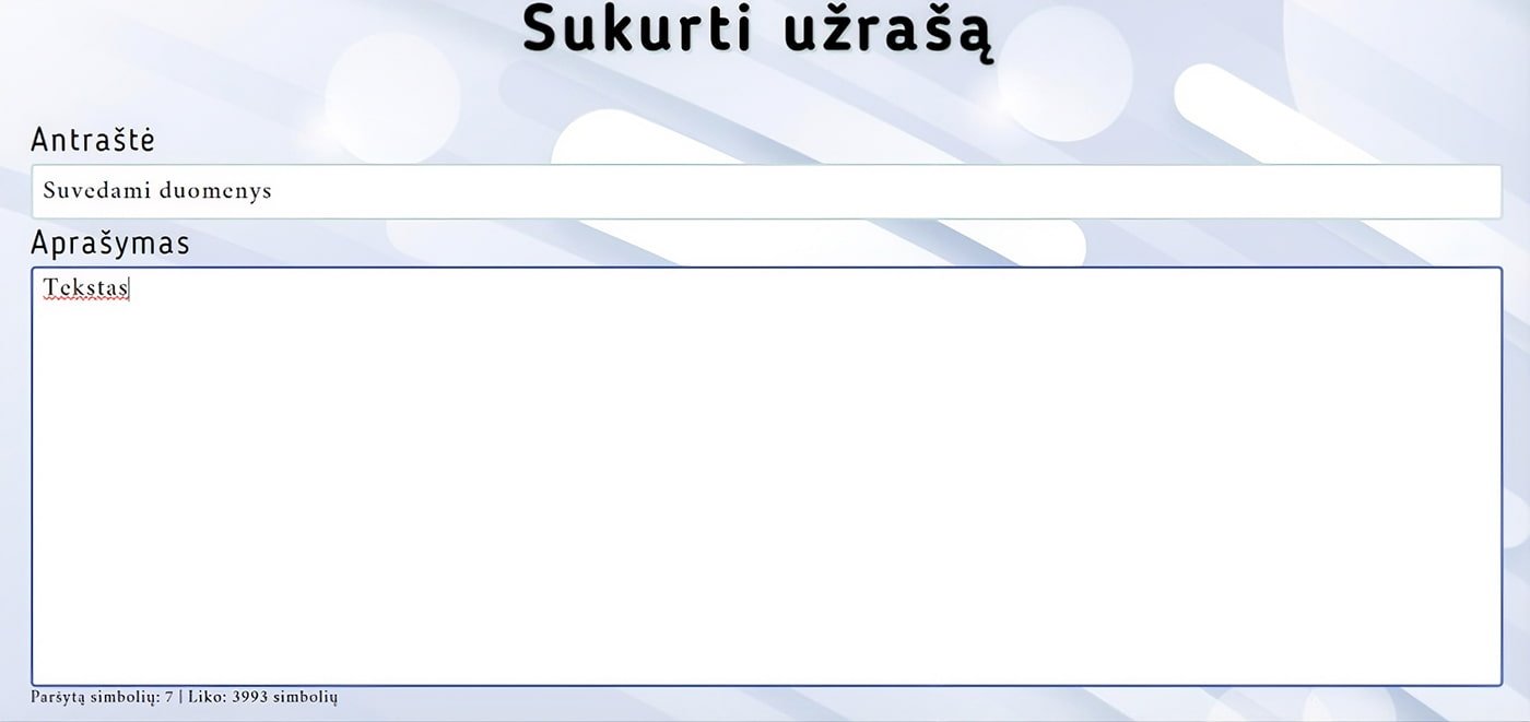 Užrašo kūrimas interneto svetainėje