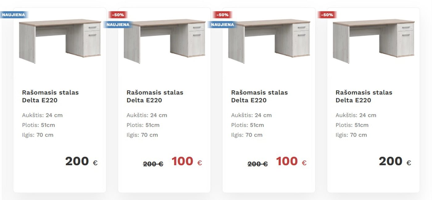 Produktų kortelės su šešėliu
