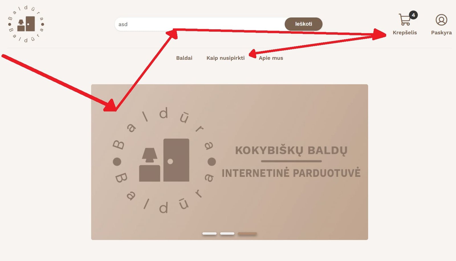 Tinklalapio pradžios puslapio vizualinė hierarchija