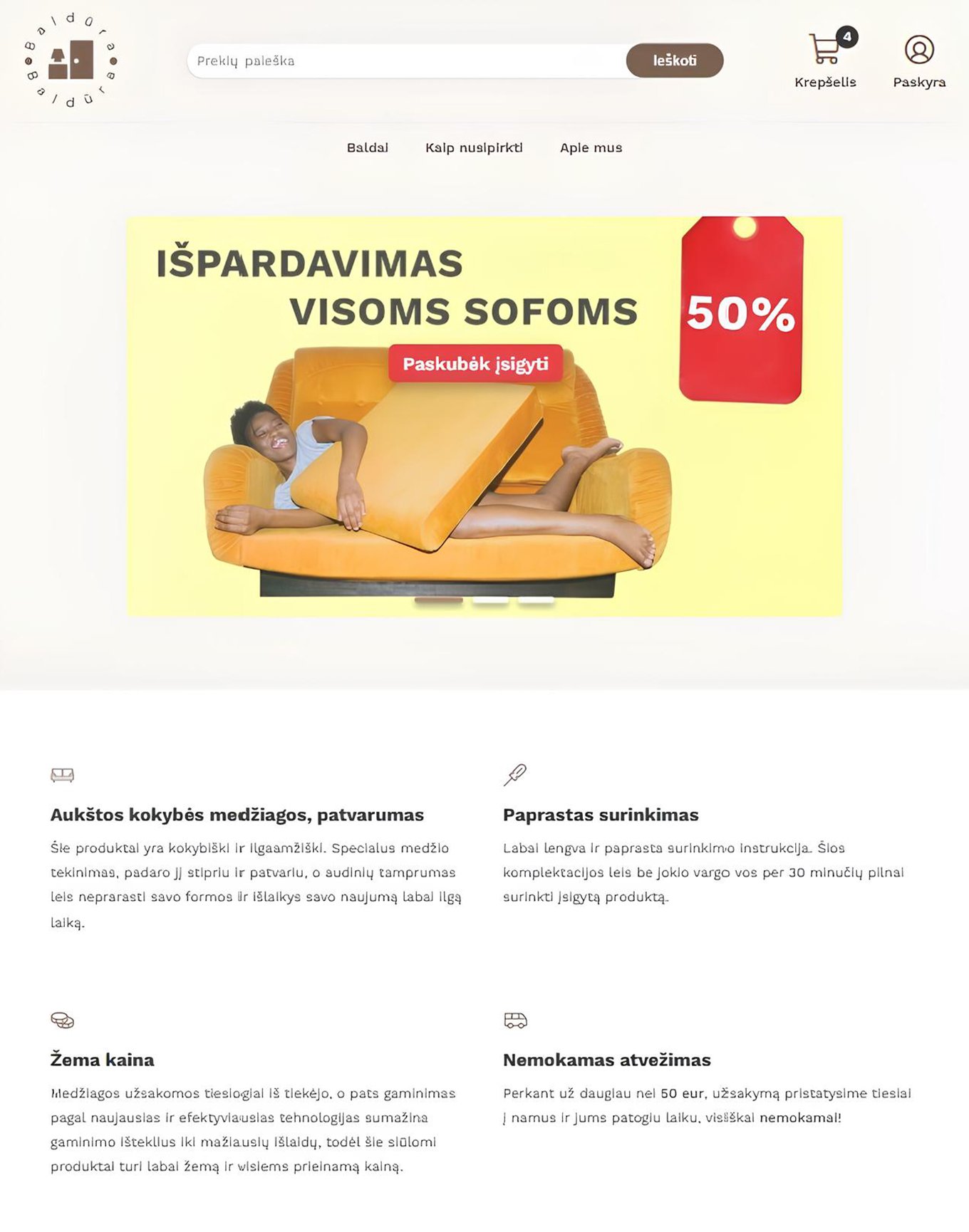 Svetainė atvaizduojama didelės raiškos ekrane