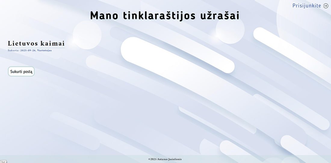 „Mano tinklaraštijos užrašai“ svetainės puslapis