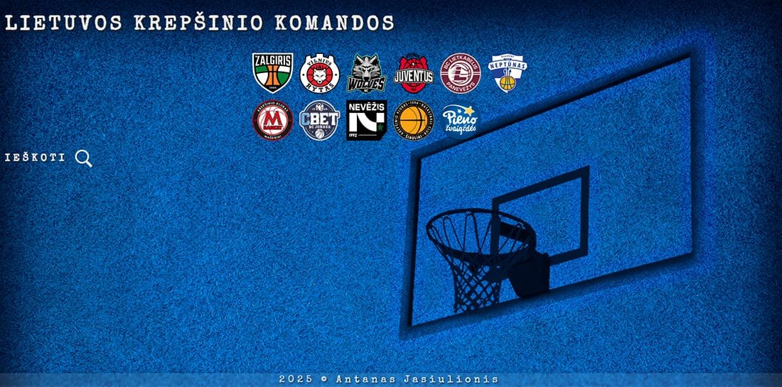 „Lietuvos krepšinio komandos“ svetainės puslapis
